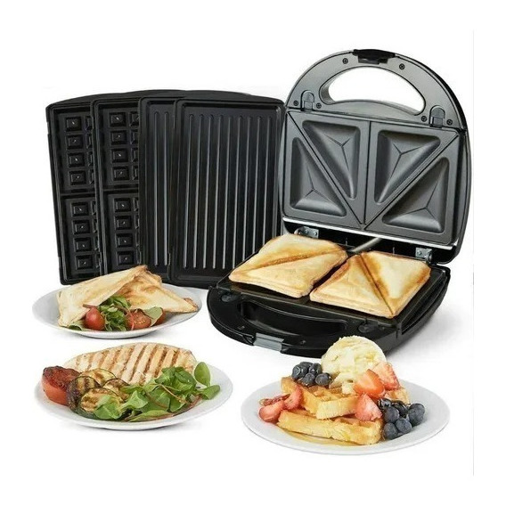 Sandwichera 3 Placas Waflera Grill Sandwichera 3 En 1 Color Plateado