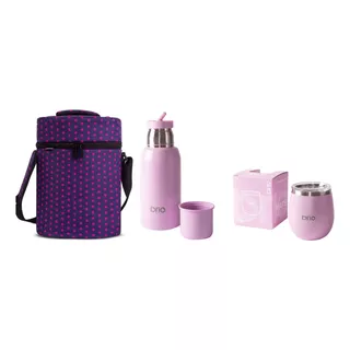 Set Termo 750 Ml+ Mate Tapa Brio Acero Inox +matera Tela Color Violeta