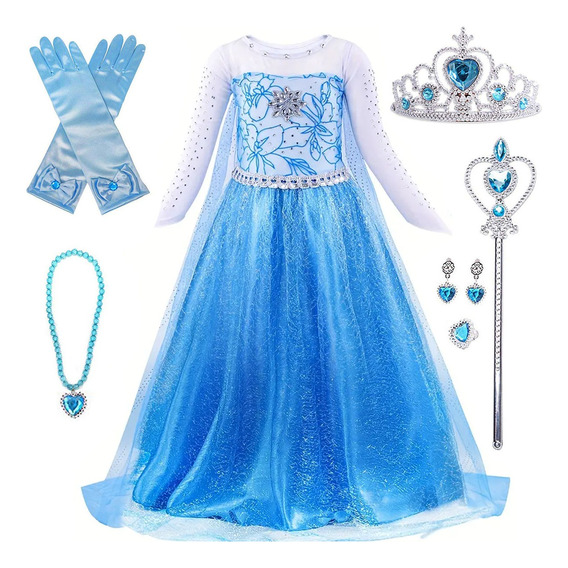 Vestido De Princesa De Elsa, Disfraz De Frozen Diseñopara Niña,vestido De Princesa Para Niñas .vestido De Fiesta O Cumpleaños,con Accesorios