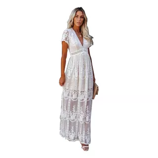 Vestidos Largos Elegantes Casuales Blancos De Dama Mujer