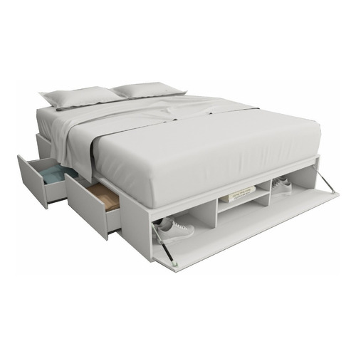 Box De Cama con 4 cajones + Zapatero Base Somier 162x203x33 Blanco Everest