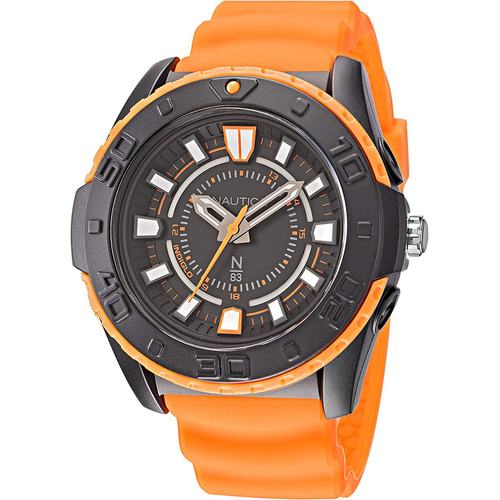 Reloj Para Hombre Nautica N83, 49.5mm Color De La Correa Naranja Color Del Bisel Negro Color Del Fondo Negro