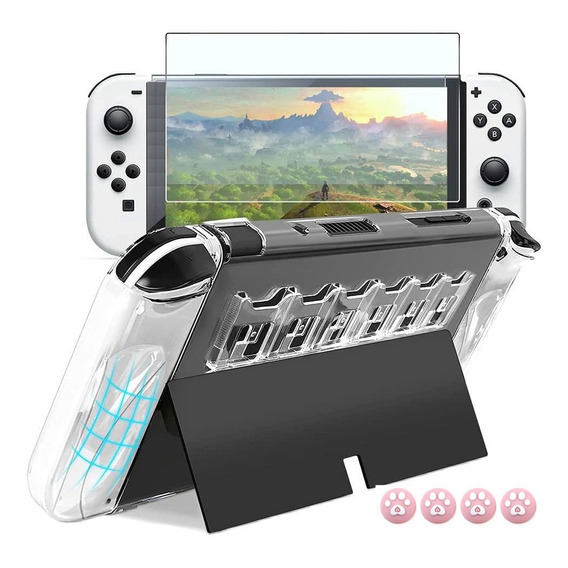 Funda Porta Juegos + Mica + 4 Grips  - Nintendo Switch Oled