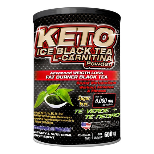 Keto Ice Black Tea L- Carnitina En Polvo Fnt 600 Gr Sabor Te Verde Y Te Negro