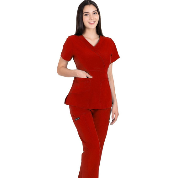 Pijama Medica Quirurgica Mujer Antifluidos Rojo