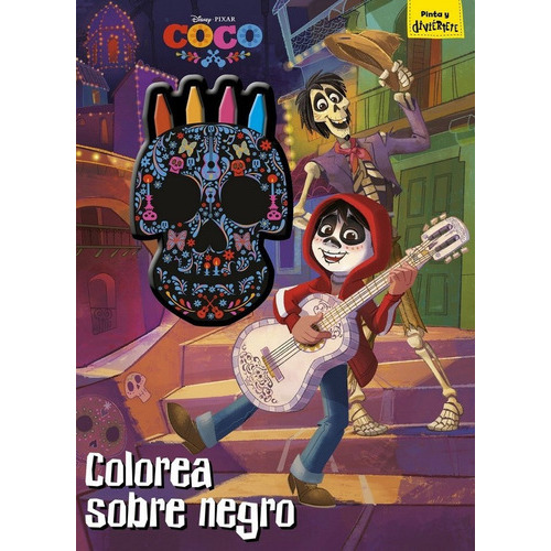 Coco. Colorea Sobre Negro, De Disney. Editorial Libros Disney, Tapa Blanda En Español