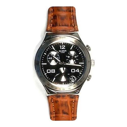 Reloj Swatch Hombre Cuero Marron Cronografo Ycs564c Color De La Malla Marrón Color Del Bisel Plateado Color Del Fondo Negro