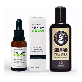 Kit Sérum Grow E Shampoo Ice Facial Cresce Barba De Macho Fragrância Amadeirado Suave