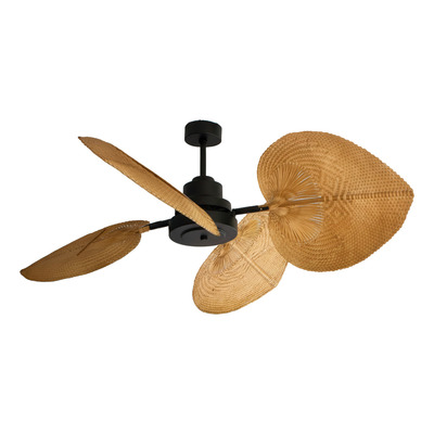 Ventilador De Techo Verona Negro Con Palas De Rattán Roble 1.3 Cm 50 Hz Negro Roble Rattan 4