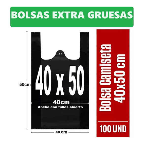 Bolsa Plástica Extra Gruesa Camiseta - 40x50 - 100 Unidades