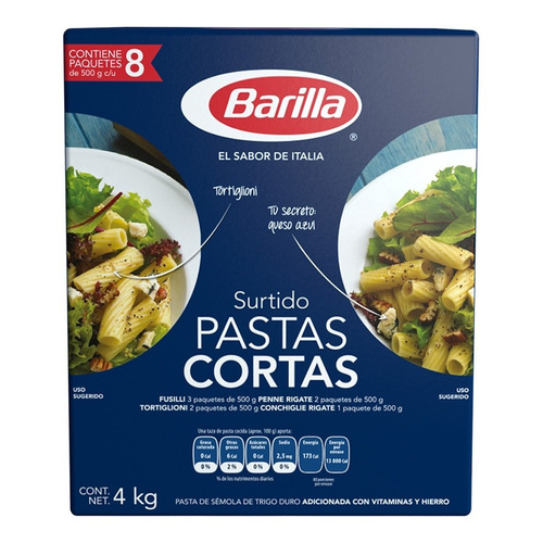 Surtido De Pastas Cortas Barilla 8 Paquetes De 500gr C/u