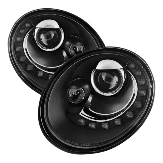 Volkswagen Beetle 2006 - 2010 Par Faros Lupa Led Fondo Negro