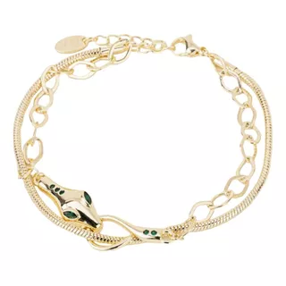 Pulsera Dama Serpiente Con Piedras Verdes Oro Laminado 14k