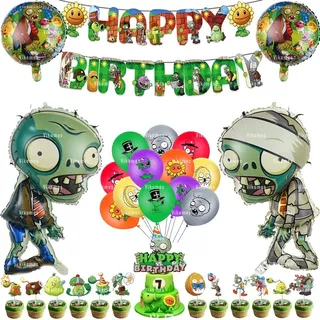 Set Cotillón Cumpleaños Plantas Vs Zombies Globos Guirnalda