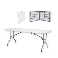 Mesa Plegable 180cm Interior Exterior Fácil Transporte Color Blanco