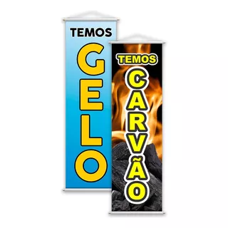 Kit 2 Banners Temos Gelo + Temos Carvão Serviços 100x30cm