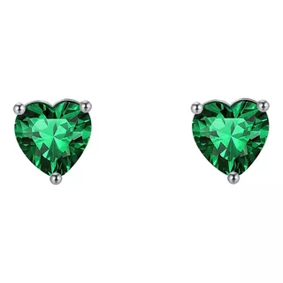 Brinco Mini Coração Zircônia Verde Esmeralda Prata 925