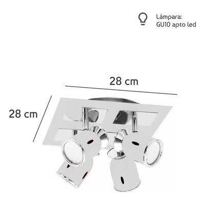 Plafon Niza 4 Luces Moderno Blanco Apto Led Cabezal Movil 