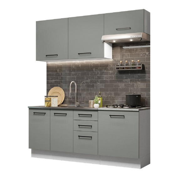 Mueble De Cocina Alacena Madesa Agata Con Lavadero 180 Cm Color Gris