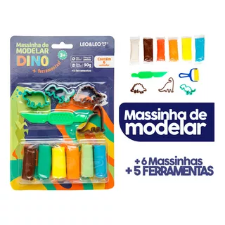 Kit Massinha De Modelar Dinossauro 06 Cores + 5 Moldes Cor Colorido