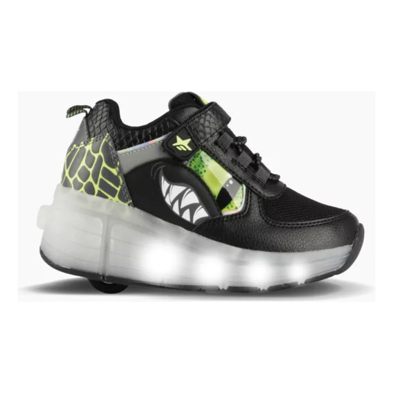 Zapatillas Footy Con Ruedas Y Luces Led Negras Con Cordones