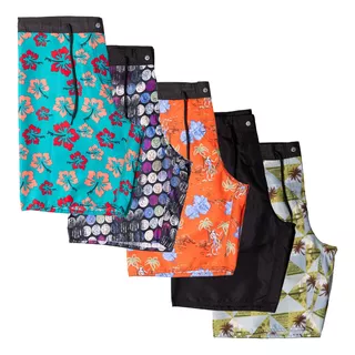 Combo 05 Bermudas Masculinas Tactel Praia Adulto Estampada