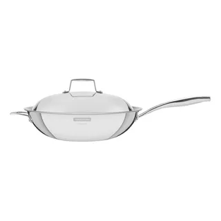 Wok Tramontina Grano Em Aço Inox Corpo Triplo De Indução Com Tampa E Cabo 32 Cm 5,2 L