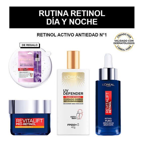 Kit L'oréal Rutina Retinol Día Noche + Mascarilla De Regalo