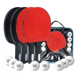 Set 4 Paletas De Ping Pong Loki Nivel Inicial + 8 Pelotas