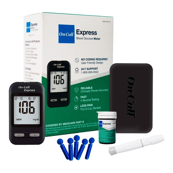 Kit Oncallexpress, Glucómetro, 50tiras, Lancetas, Disparador