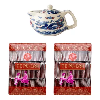 2 Té Pu-erh 100 Bolsitas Original + Tetera Oriental