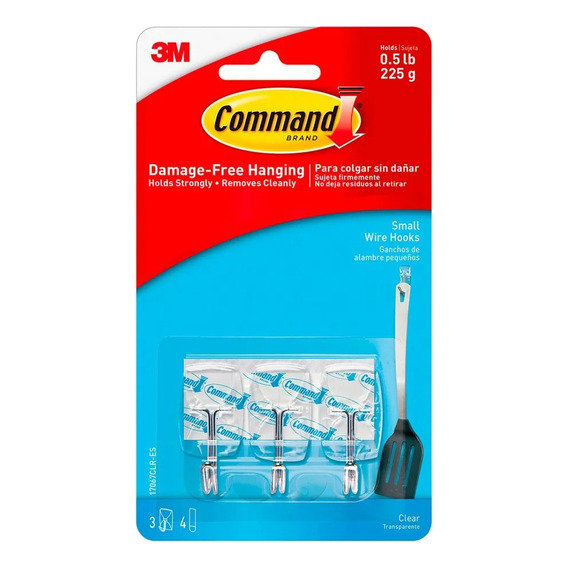 Gancho Command 3m Para Utensilios, Transp/metal 225gr 3 Unid