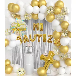 Kit Globos De Mi Bautizo Fiesta Niña Y Niño Fiesta Bautizo Color Dorado Kit3