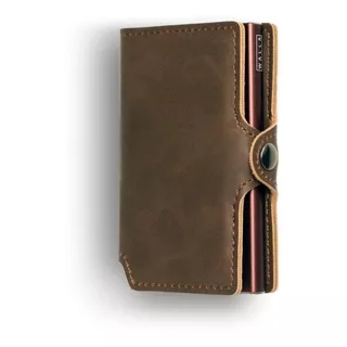 Billetera Walla Wallets Vintage Pardo Simple Cuero Con Protección Rfid