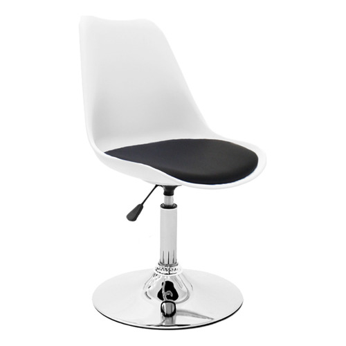 Silla Tulip Eames Para Escritorio Con Base Fija Newmo Blanca De Asiento Negro