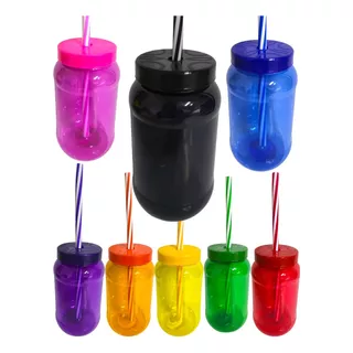 .mason Jars,cilindro,dulcero,tapa Popote 100 Pzas 500ml