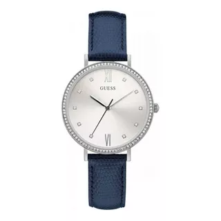 Reloj Guess Mujer W1153l3 Cuero Azul Color De La Malla Azul Acero Color Del Bisel Plateado Color Del Fondo Blanco