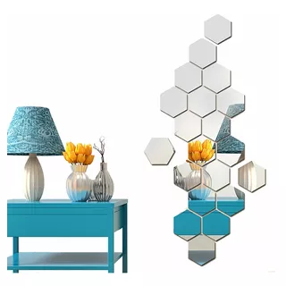 Espelho Em Acrílico Decorativo Hexagonal Kit Com 15 Peças