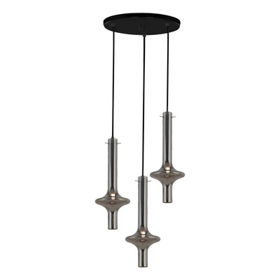 Colgante 3 Luces Feliu I Vidrio Gris Base Redonda Lk Gris Humo