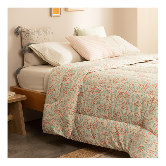 Acolchado 2 Plazas Queen Size Reversible Liberty Hojas 