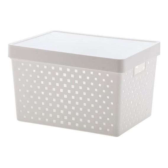 Cesta organizadora de 27 litros con tapa, 39 x 29 x 24 cm, color blanco 3