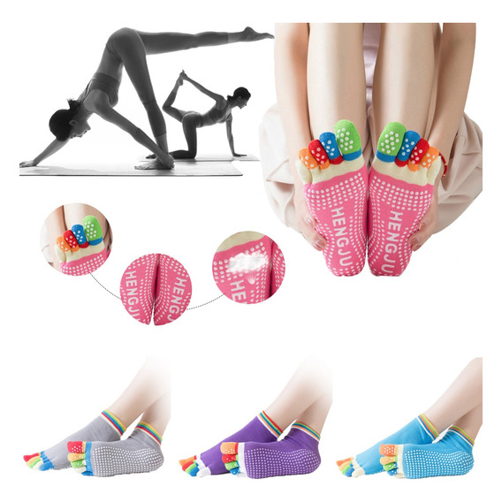 Calcetines Para Yoga Pilates Con Base Antiderrapante 4pares