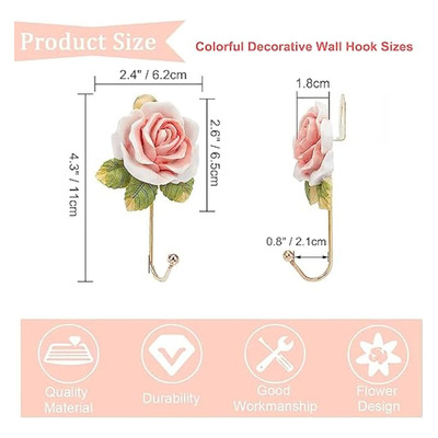 2 Ganchos Decorativos De Pared Con Rosas Rosas, Toalla De Fl