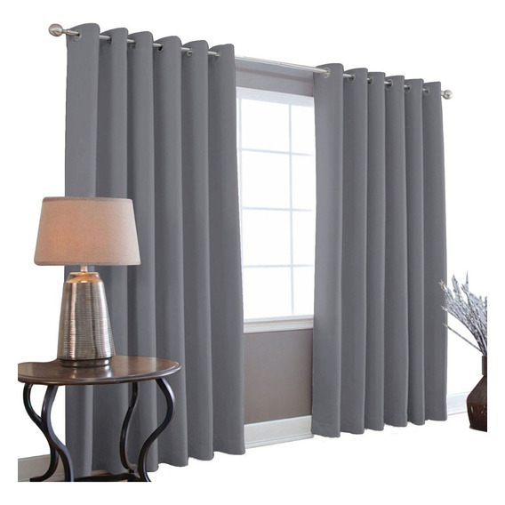 Cortinas Blackout Melocotton - Color GRIS OXFORD - 275cm de Ancho X 215cm de Alto En 2 Páneles - Aislamiento Térmico , Reduce el Ruido Exterior , Cortinas Opacas con Ojales , Lavable en Casa