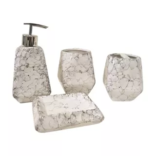 Set Dispenser Para Baño Ceramica Simil Marmol Setx4 Piezas