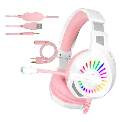 Audífonos Gamer Hi-a21-dch Con Micrófono Luz Ps5 Xbox Pc Lap Color Rosa Color de la luz RGB