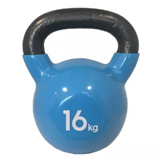 Pesas Rusas Kettlebell 16 Kg Hierro Fundición Recubierta Color Negro Con Celeste