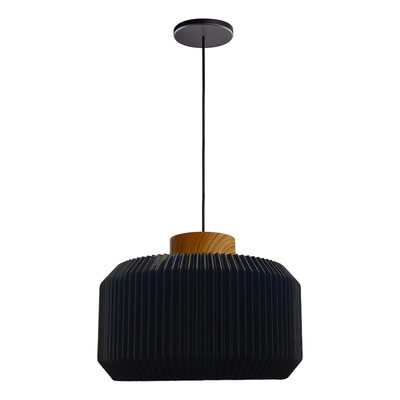 Colgante Teo Negro 30cm Sustentable Con Madera 3d Lmp