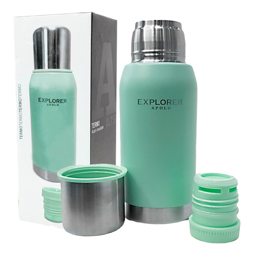 Termo Acero Inoxidable Explorer 750 Ml Tapon Pico Cebador Color Verde Claro