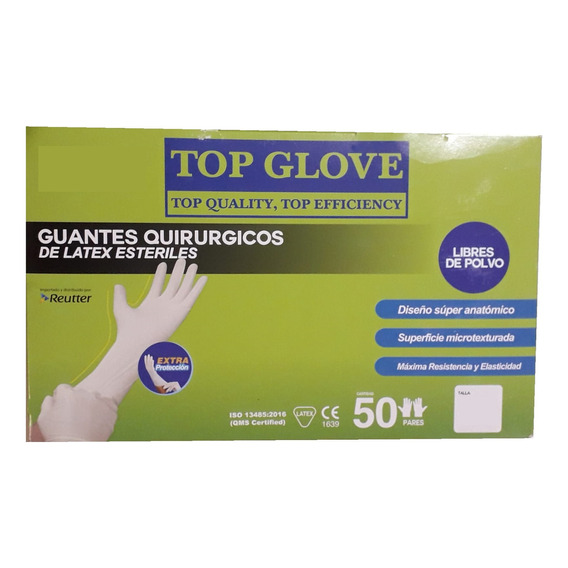 Guantes descartables estériles antideslizantes Top Glove Quirúrgico color blanco natural talle 6.5 de látex x 100 unidades